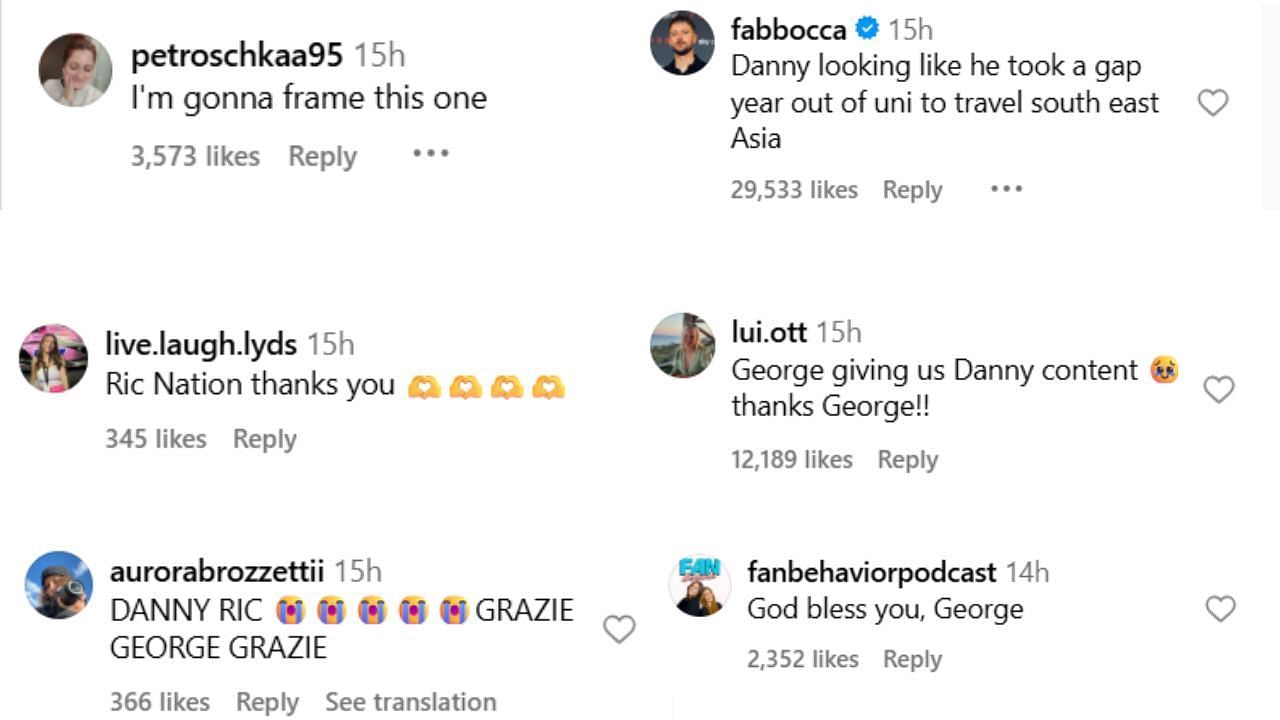 F1 fans' reactions to George Russell's post...Credits-Instagram